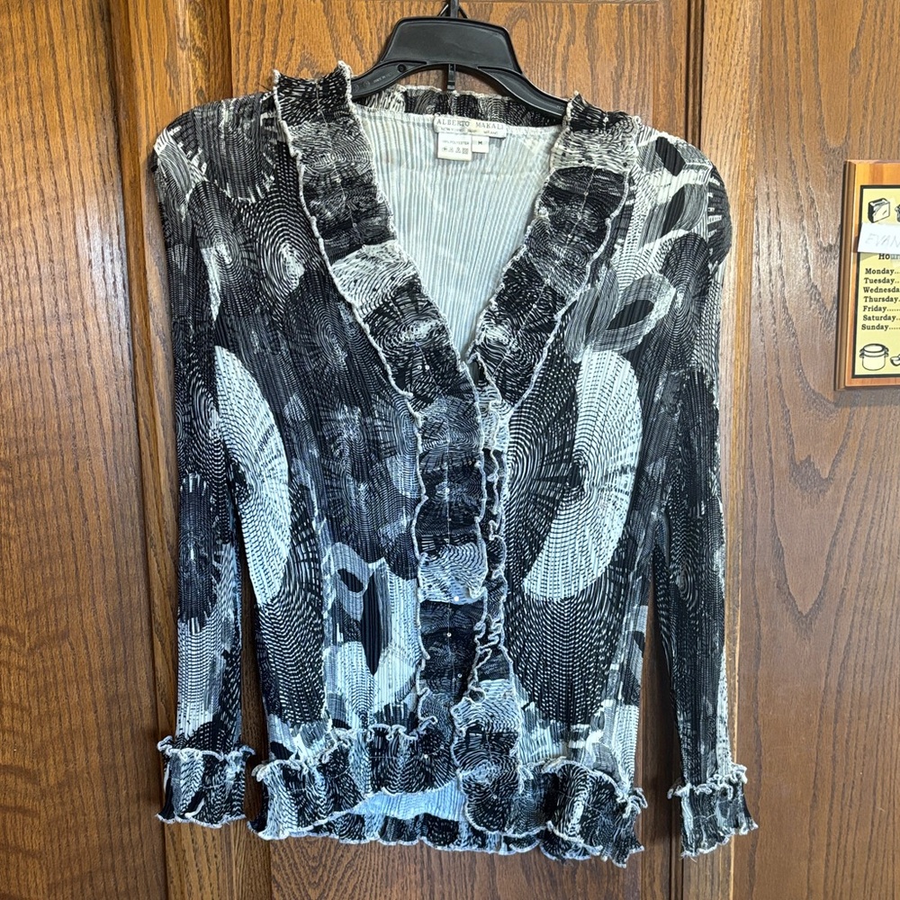Alberto Makali Black and White Ruffled Blouse